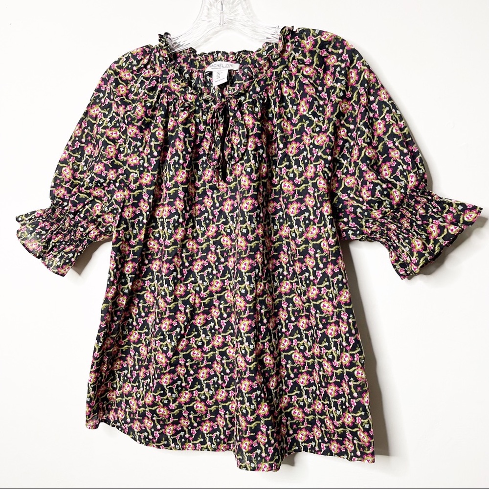 Rachel Zoe Floral Print Ruffle Collar Puff Sleeve Top Size Large